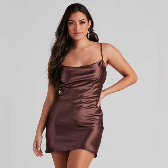 WINDSOR KEEP IT SLEEK SATIN MINI DRESS - Picture 1 of 14